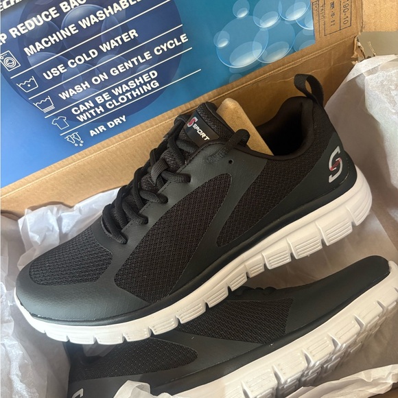 Skechers Men's Black and White Slip-On Mesh Sneakers - Picture 2 of 5